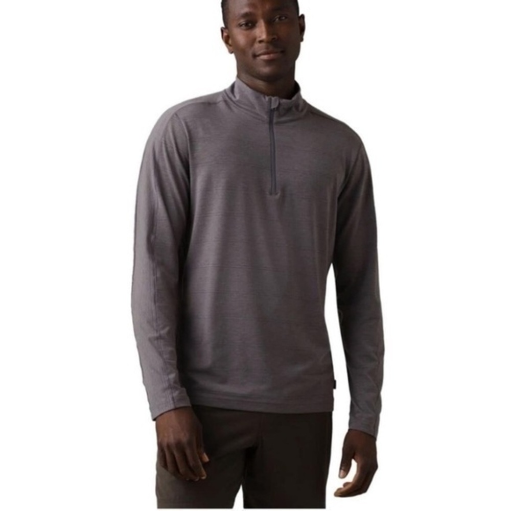Prana Mens Small Gray Watchtower Half Zip Long Sleeve Performance Athletic Shirt